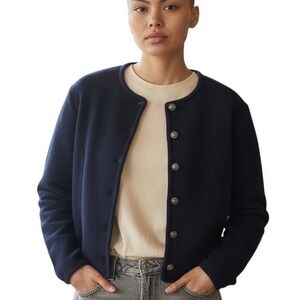 Talbots Navy Blue Wool Button Front Cardigan Sweater Women Sz 12 Luxury Cozycore